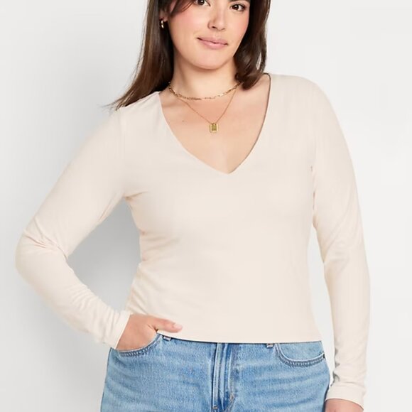 NWT Sea Salt Off White Modern Double-Layer V-Neck T-Shirt - Picture 3 of 6